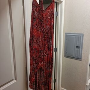Maurices Red Paisley Asymmetrical Maxi Dress